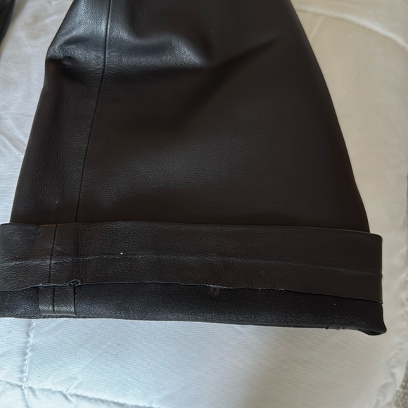 Rebecca Talyor Black Lamb Leather Highwaisted Wide Women's Ankle Pants, Sz 8 - Picture 6 of 16